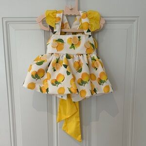 Lemon Print Dress with Yellow Ruffles